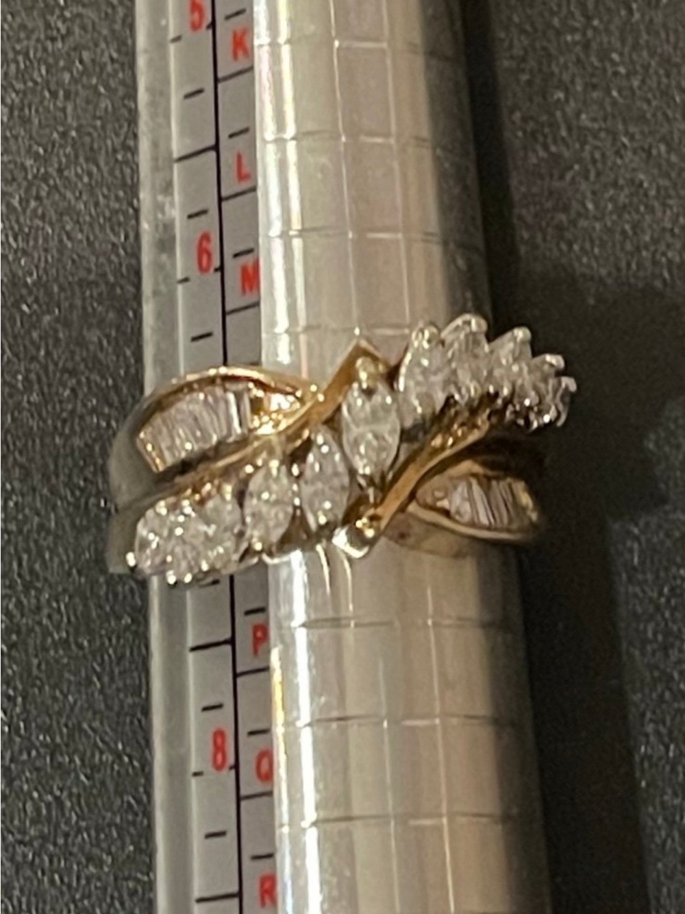 Ring Two-Tone Leaf Cluster Ring with Clear Stones